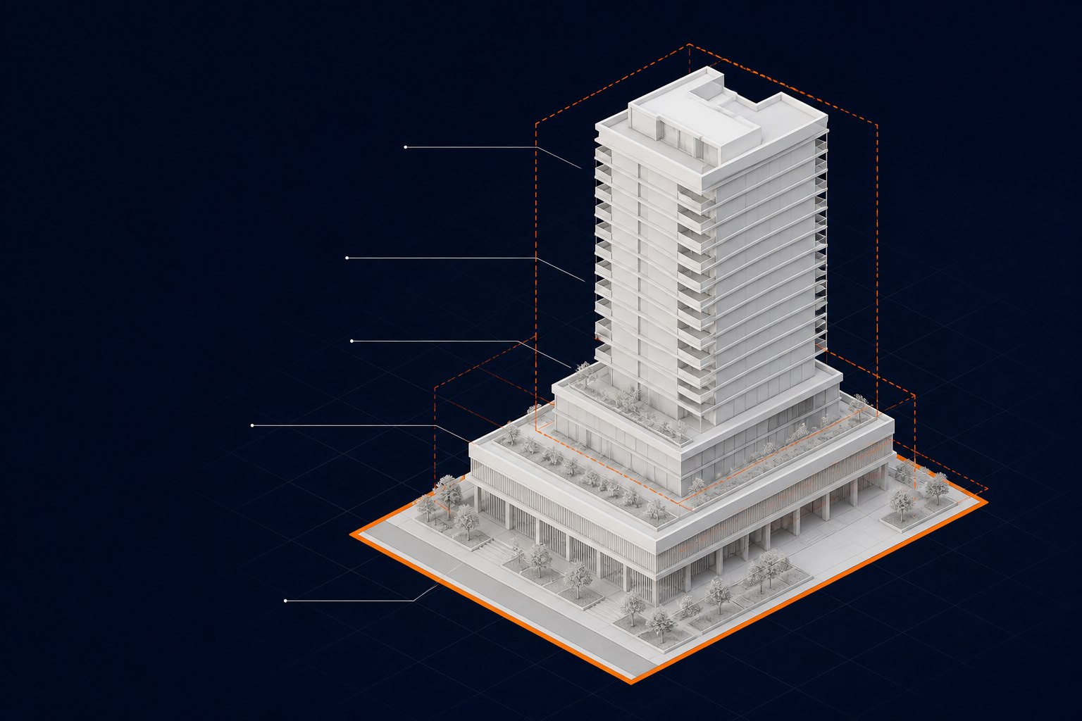 Torre residencial com embasamento