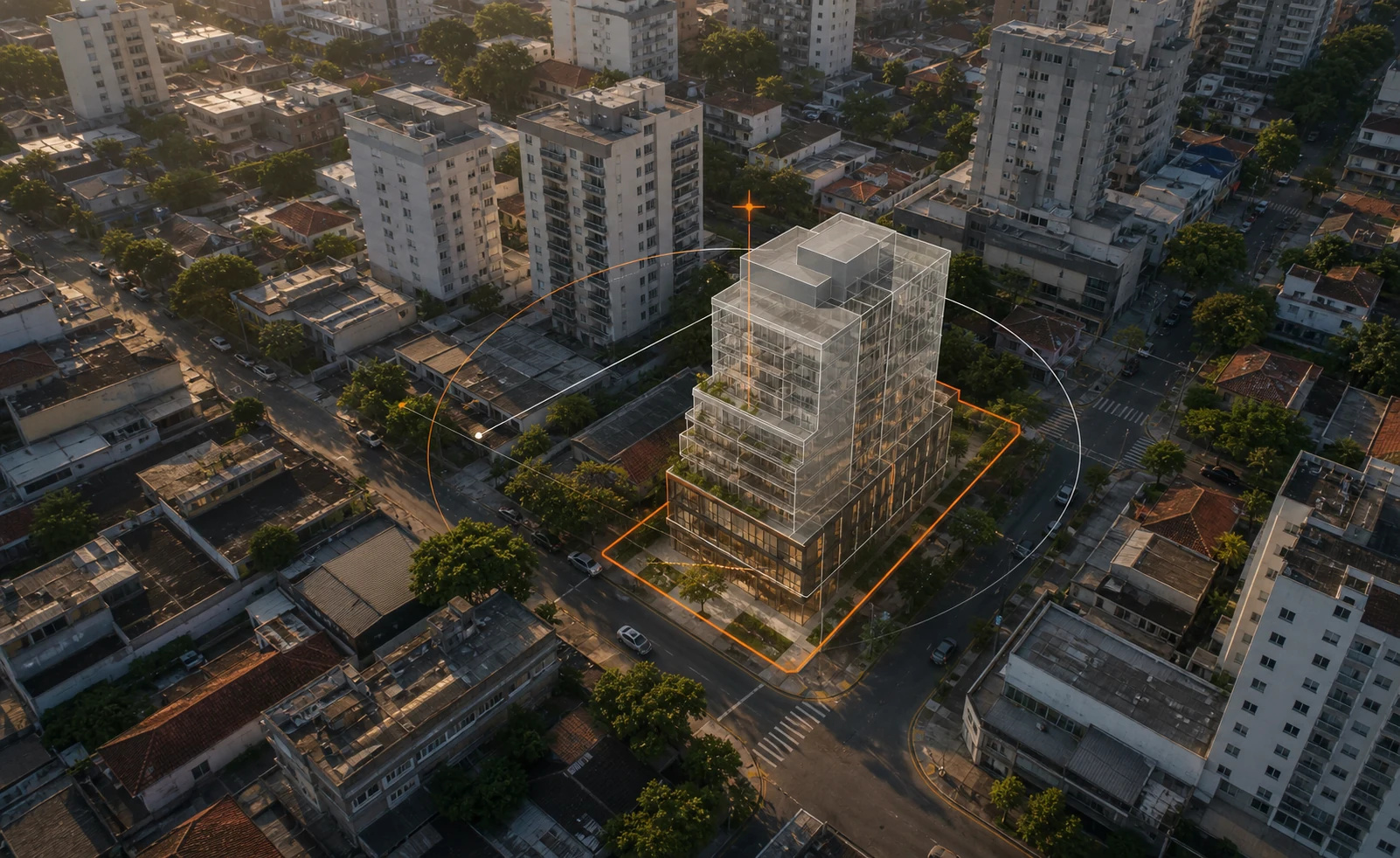 Visualização conceitual de um projeto inserido no terreno